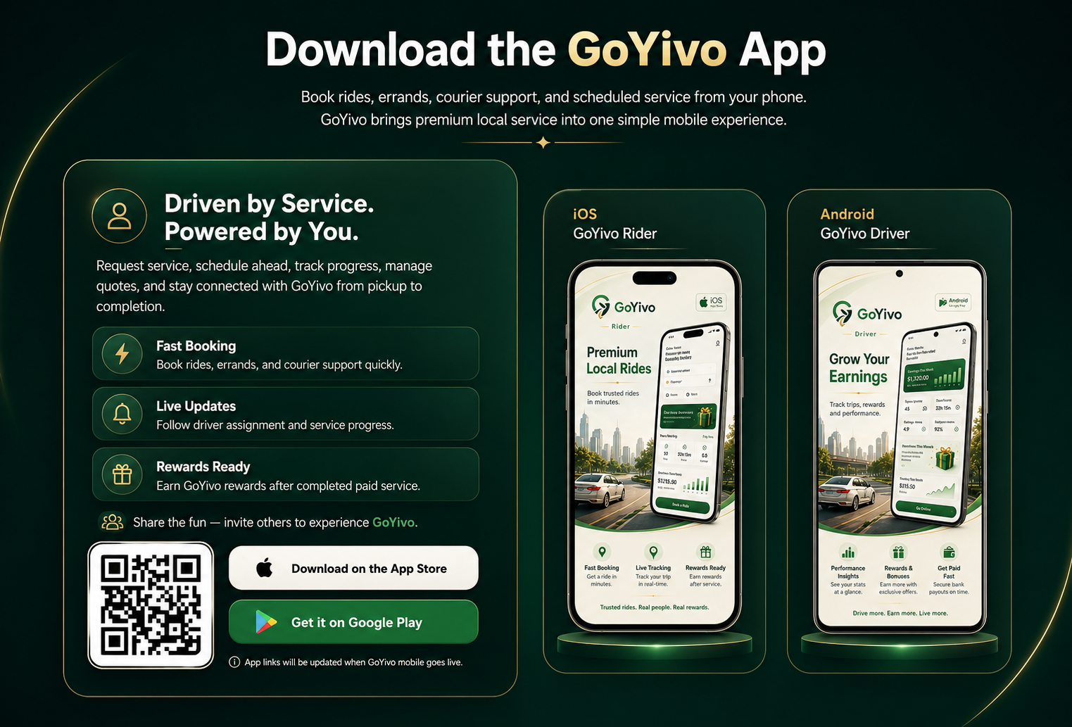 Download the GoYivo App for iOS and Android
